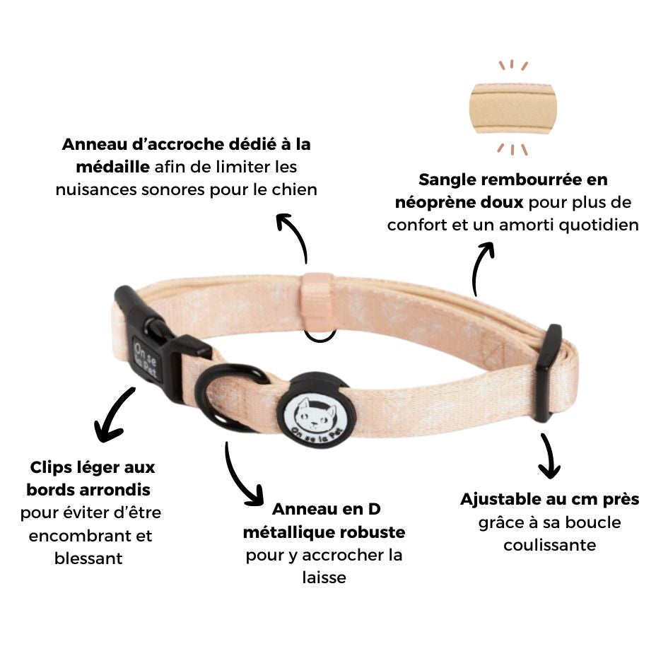 Padded and Adjustable Dog Collar - Tropical Beige