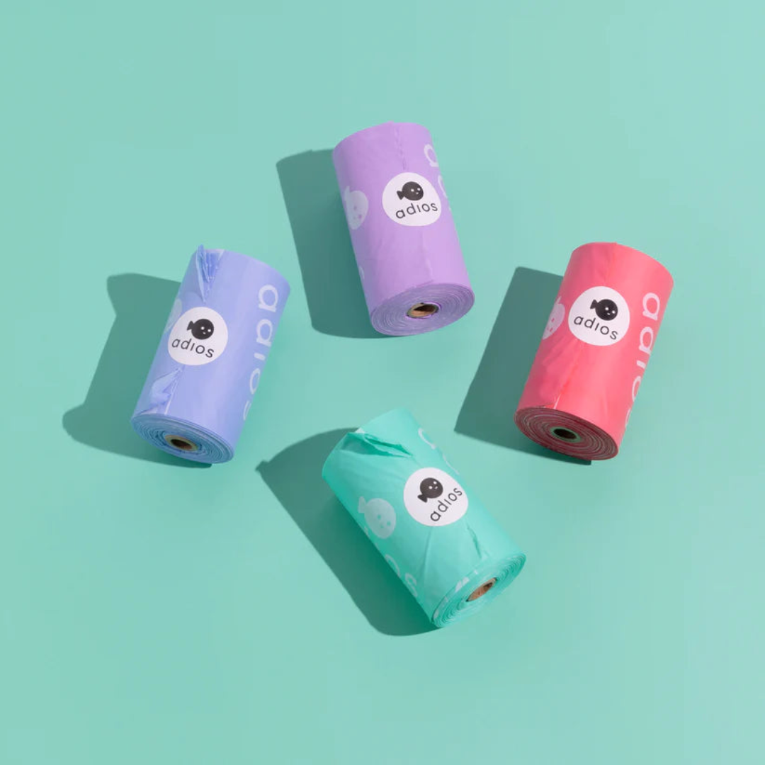 Lot de 4 rouleaux de sacs à crottes compostables ADIOS PLASTIC