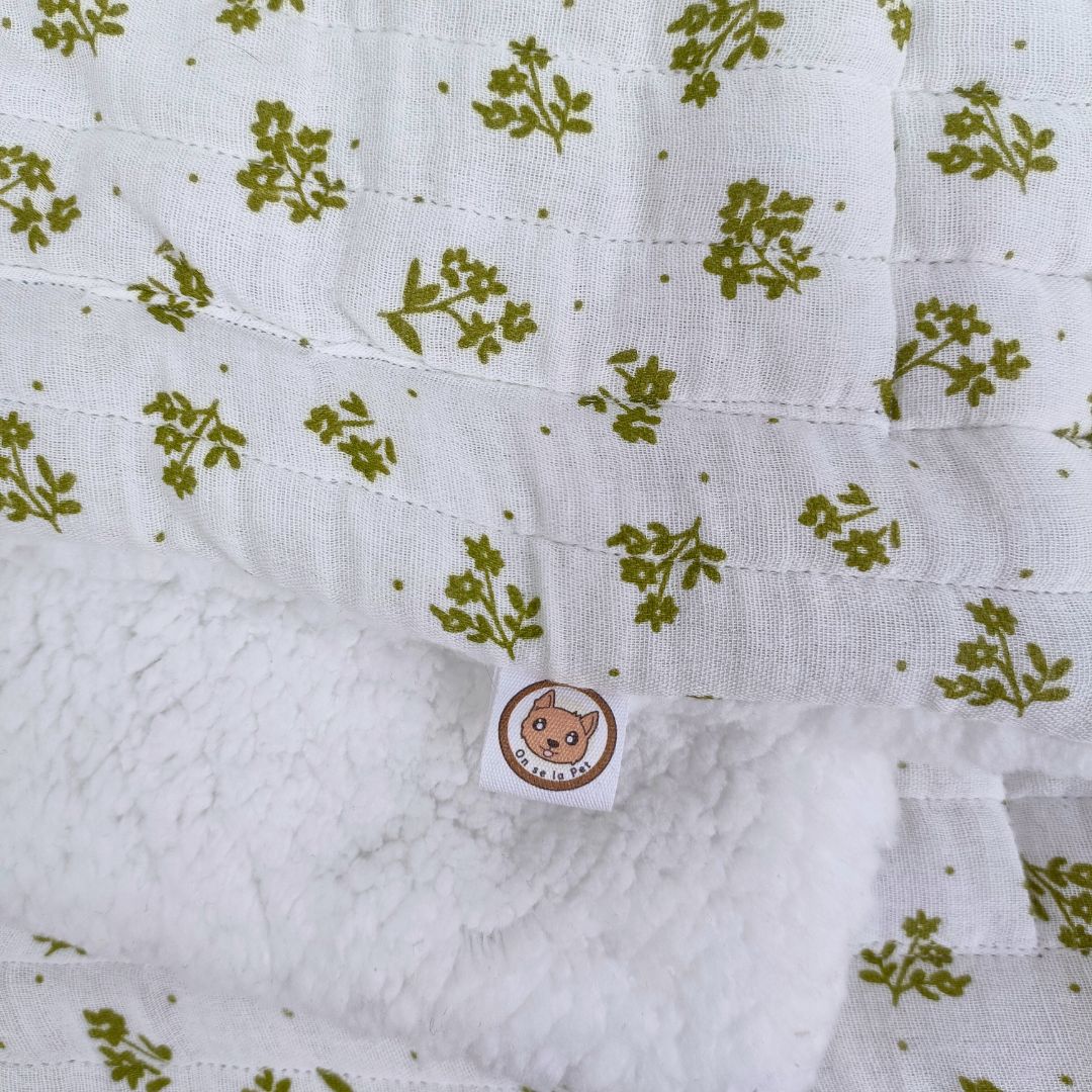 Couverture épaisse pour chien - Fleurs vertes